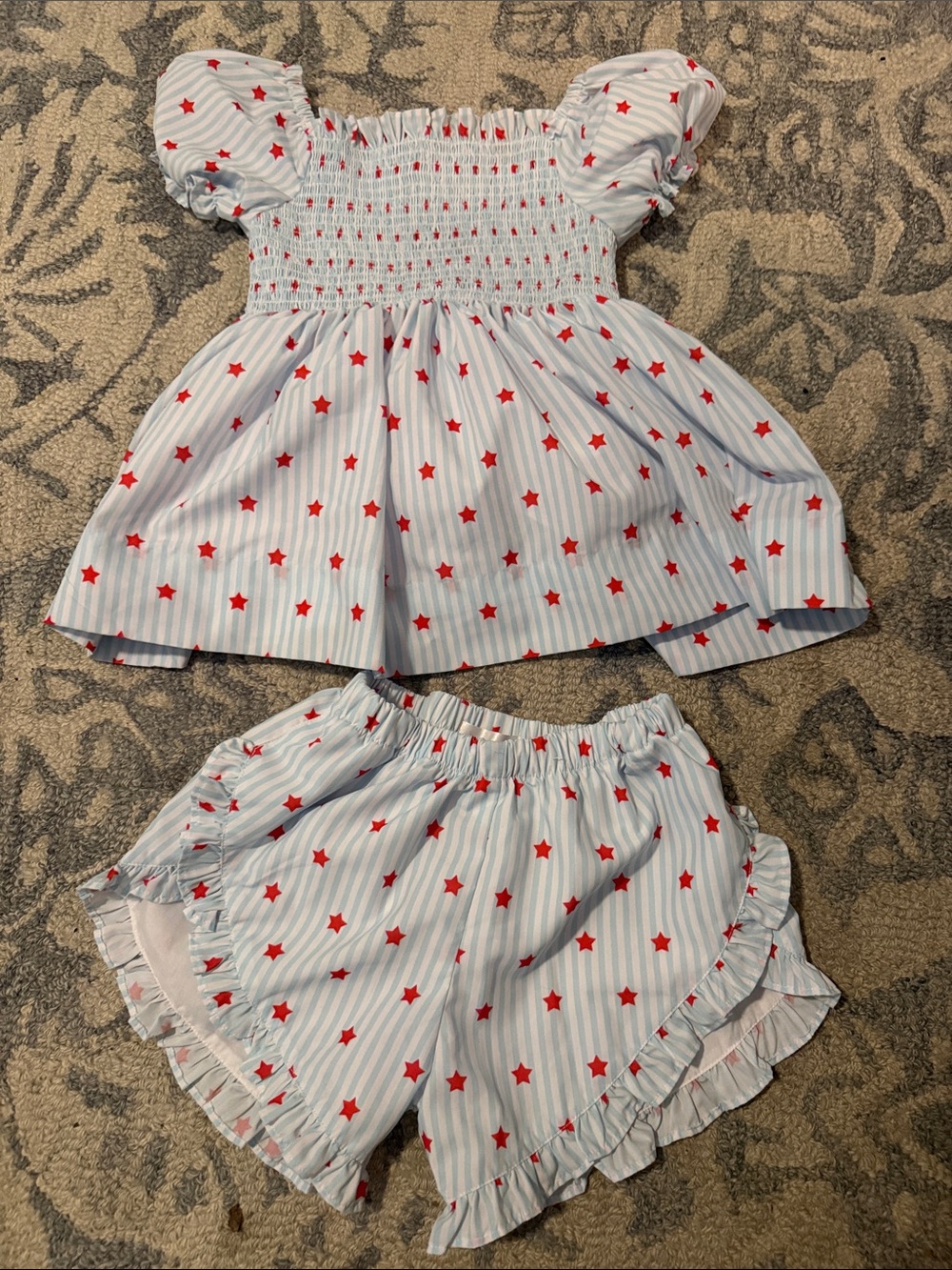 Girls Blue & Red Star Smocked Two-Piece Set